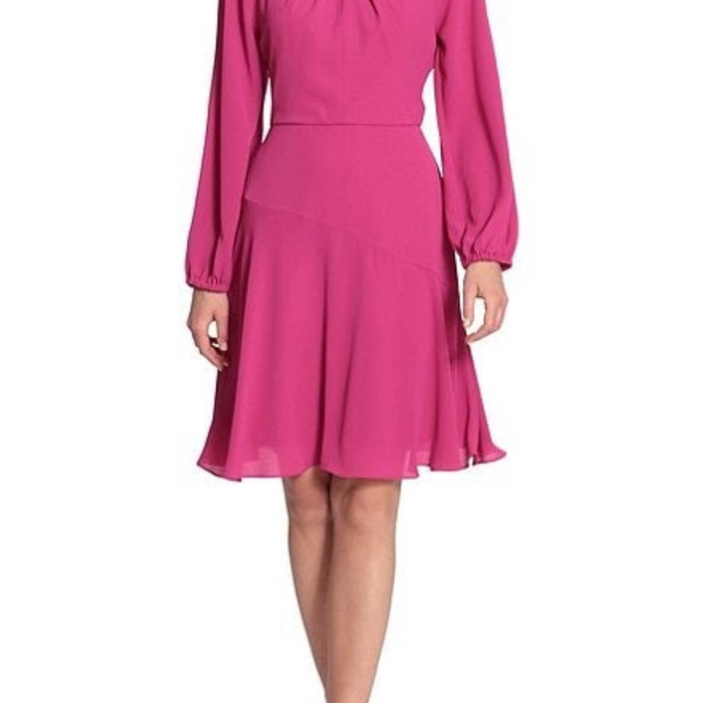 Maggy London Long Sleeve High Twist Neck Crepe A-Line Dress
